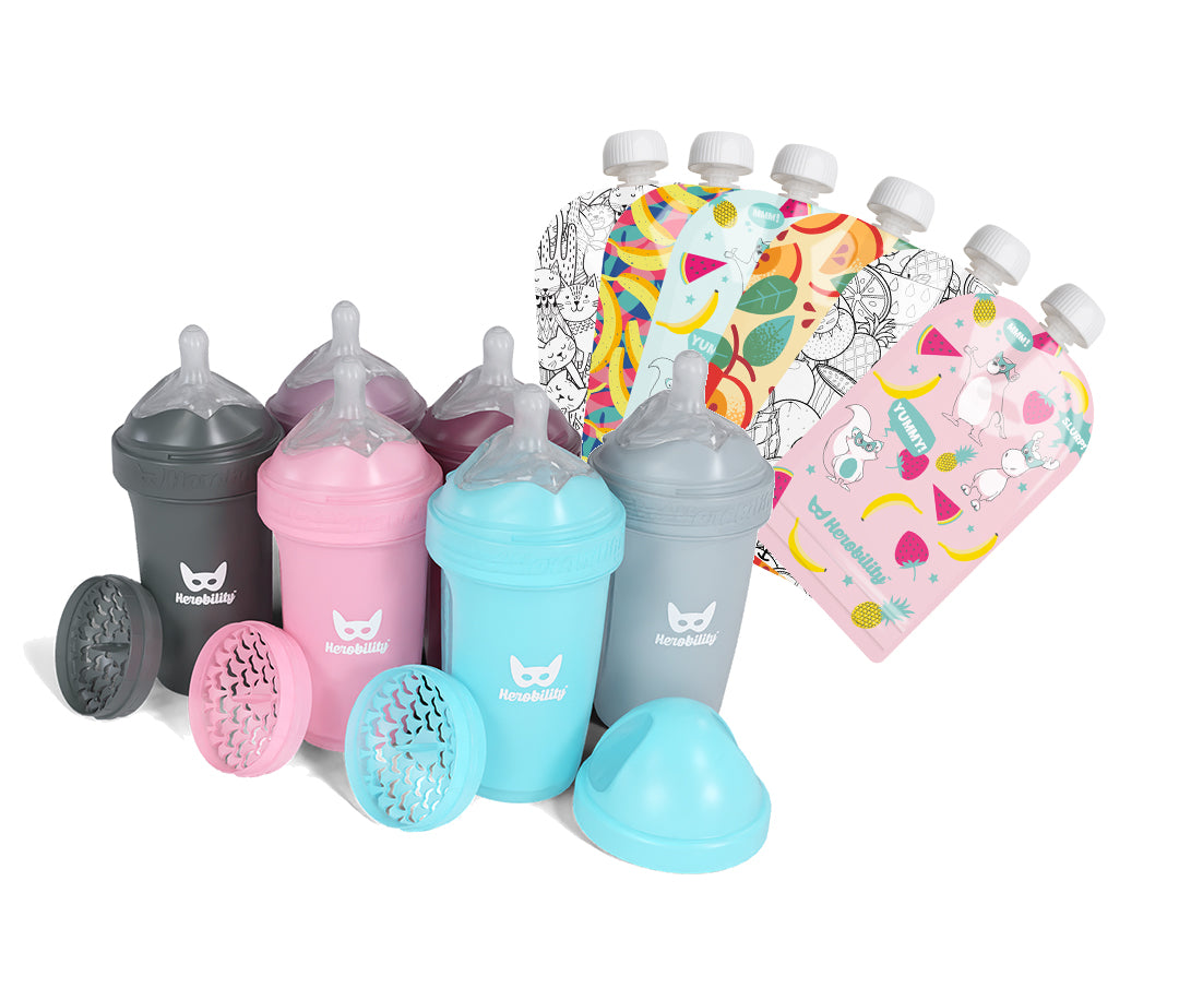 6-pack 240 ml / 8.5 floz Baby bottle & food pouches with 50% discount
