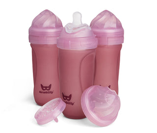 Pack de 3 biberones de cristal con sensor de temperatura, 320ml, Rosa