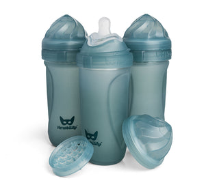 Pack de 3 biberones de cristal con sensor de temperatura, 320ml, Verde